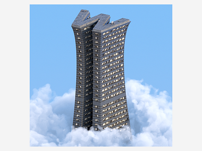 W 3d abstract art building cloud design digitalart graphic design houdini illustration redshift3d sky skyscraper