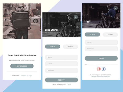 Food Delivery App Start and Login