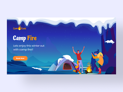 Camp Fire Banner design figma flat illustration illustrator minimal vector web