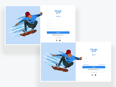 Skate Log in Screens adobe xd design flat illustration illustrator minimal ui ux vector website