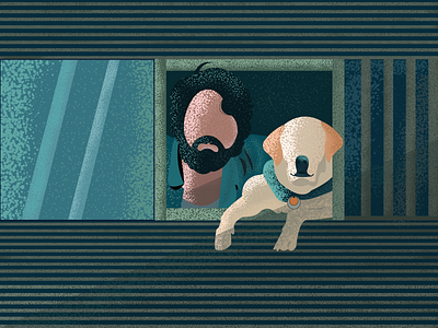 Dharma with his Charlie bonding design dog emotion flat grain human illustration illustrator love minimal pet vector
