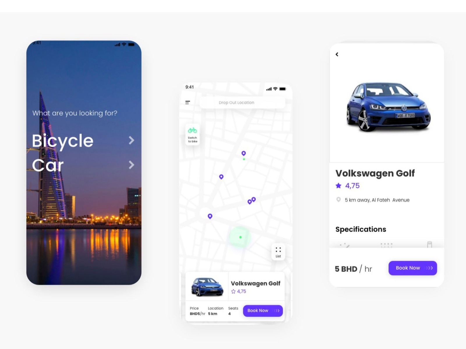 A Car/Bicyle Rental App concept by Sawsan Arja on Dribbble