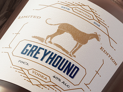 Greyhound Vodka bottle branding design icon label logo mark print vector vodka