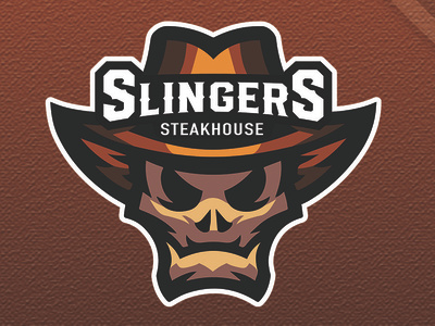 Slingers Steakhouse barbecue bbq food hot hungry mascot mascot logo meal skull