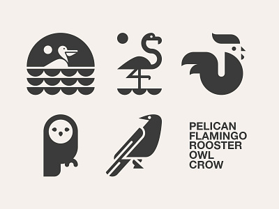 LOGO DESIGN // animal beltramo bltr crow flamingo icon illustration logo owl pelican rooster