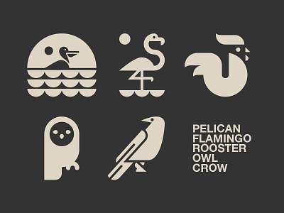 LOGOS FOR SALE // animal beltramo bltr crow flamingo icon illustration logo owl pelican rooster