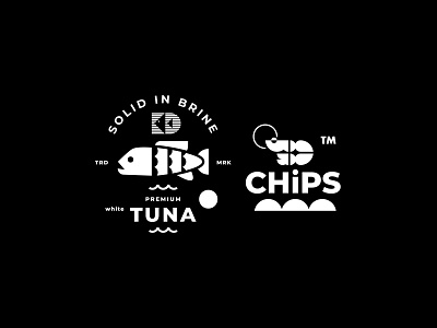 KD TUNA // SHRIMP CHIPS // B/W VERSION // beltramo bltr branding fish icon illustration logo shrimp tuna