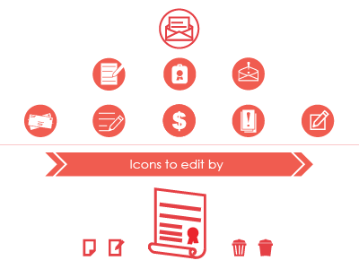 Application icons alert cost delete document edit mail