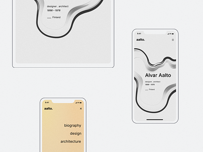 Alvar Aalto – main – mobile alvar aalto black and white clean layout homepage menu minimal mobile tablet ui web webdesign