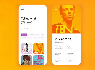 Concert track app concert design events minimal mobile app mobile ui music preference tag tour ui ux