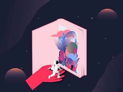 Curiosity branding design gradient illustration pink sky space stars