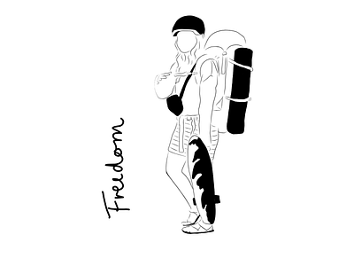 Self portrait adventure backpacker freedom girl illustration skate summer travel yoga