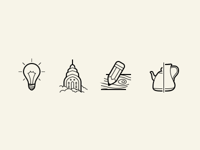 Simple icons set icons kettle lamp pencil skyscraper vector wood