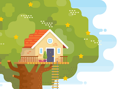 Treehouse belightsoftware building flat house illustration rate stars tree