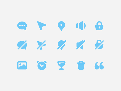 Blue Glyph Icons chat bubble geotag glass glyphs icon icons navigation padlock quote trash bin