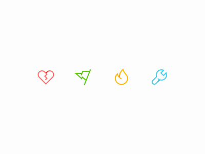 Simple Colors for Simple Outlines colors fire flag heart icon icons outline spam wrench
