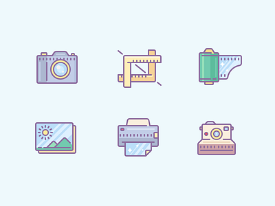 Colored Photo Stuff crop tool gallery icon icons illustrations outline photo camera polaroid camera printer tape