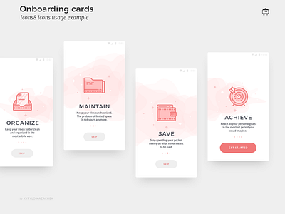 Onboarding screens by Kyrylo Kazachek for Icons8 on Dribbble