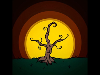 Moonlit Tree handdrawn illustration vector