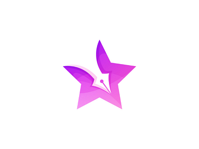 Star and pen brand bright gradient logo pen star symbol