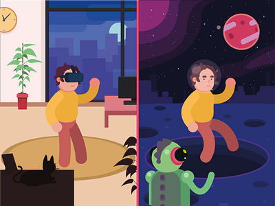 Virtual Reality clean flat illustration vector