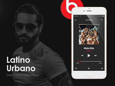 Latino Urbano Music App Dark Theme Player beats by dre latino music app music app ui music player player ui ui ux ui design urbano user interface visual design
