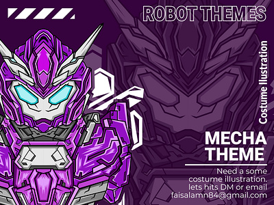 PURPLE ROBOTS anime art artwork culture gundam head illustration japanese mascot mecha robot t shirt design vector