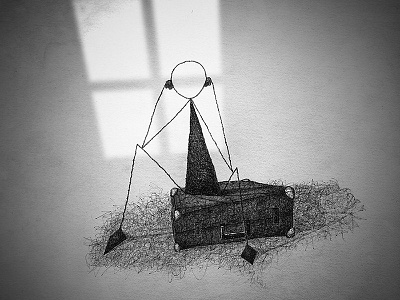 Bored of Travel drawing grey scribble stickman suitcase texture