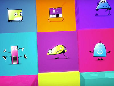 Meanies grid after effects animation blocks characters colours grid vectors