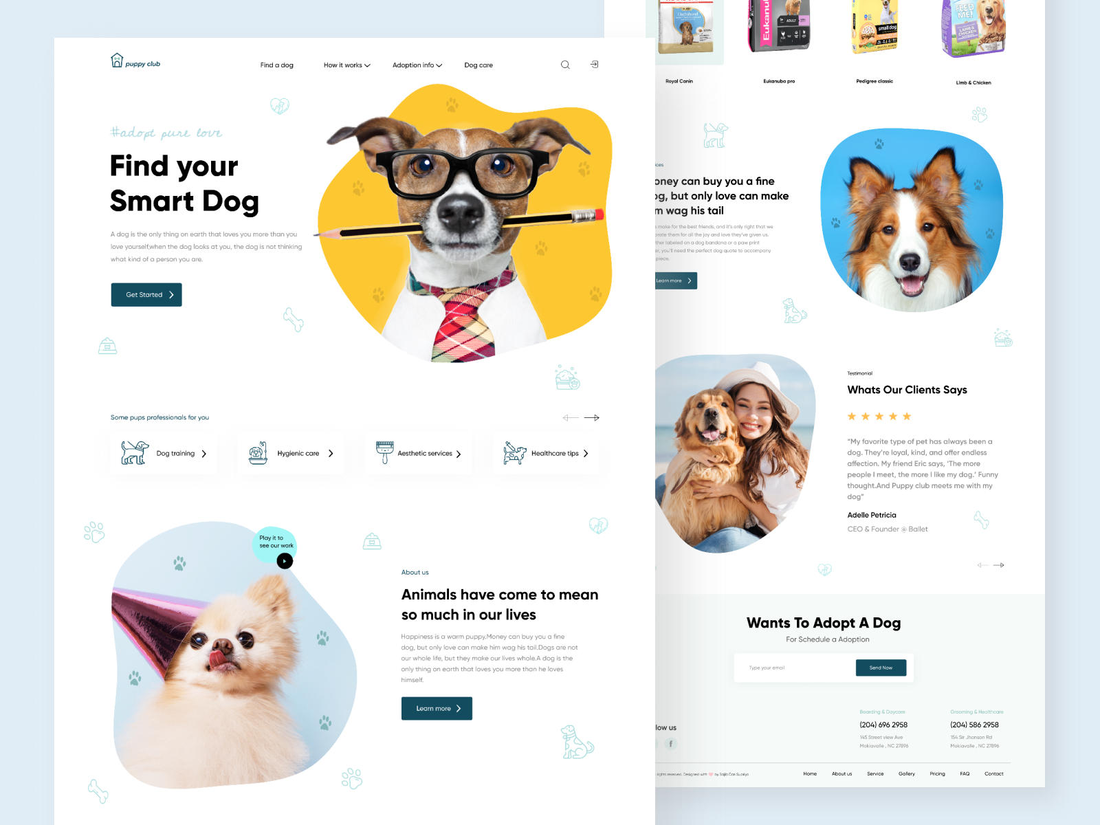 Pet Adoption Landing Page animal best design care dog dogs dribbble best shot ecommerce ecommerce design minimal clean design modern design pet care pets petshop popular design sajib top design trendy uiux web webdesign