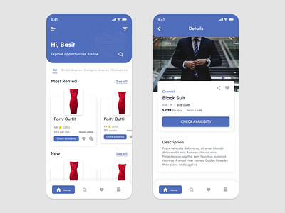 Clothing Rental App Concept design application bottom bar card card design clothing concept mobile app mobile app design mobile ui navigation bar product product detail product page ui