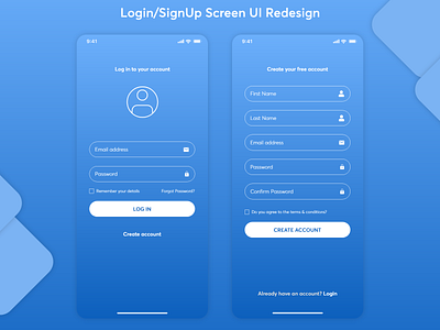 Login - Signup Screen UI Redesign adobexd clean concept create create account creative creative design design idea login login screen recent ui uiux vector