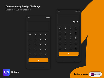 Calculator App Design Challenge - Uplabs Challenge adobe adobexd calculator clean concept creative creative design dark design idea uiux uplabs