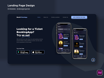 Landing Page Design - Movie Ticket App adobe xd adobe xd designer adobexd app booking clean concept creative creative design design idea illustration landing page design movie app product design productdesign ticket app ticket booking uiux vector