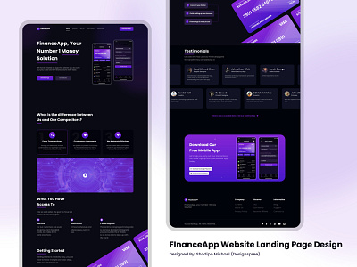 FinanceApp Website Landing Page Design 🚀 adobe xd application blockchain clean concept creative ethereum figma finance illustration logo metaverse technology ui design uiux ux design visual design web3 web3.0