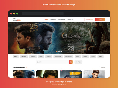 💎 Indian Movie Channel Website Design app design carousel clean concept creative download download movie figma indian indian website landing page marketplace movie movie streaming app rrr streaming the beast uiux user interface website design