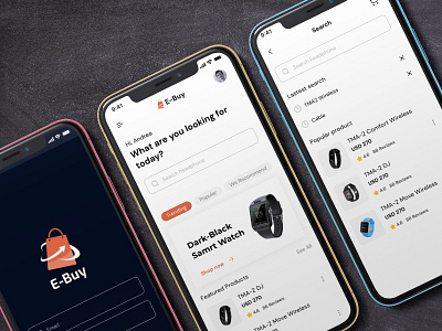 E-Buy (Online Shop UI) app design e commerce minimal shop ui uiux uiuxdesign ux watch watch shop