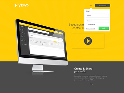 Hiveyo big background flat home page landing page login web design