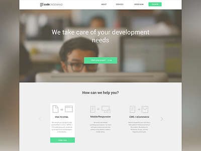 Codeondemand design flat home home page icons landing page minimal web design website