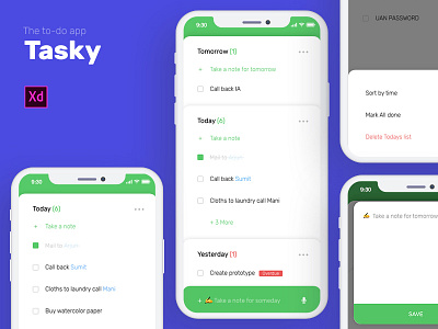 Tasky- The todo App adobe xd calender list notes task todo ui ux