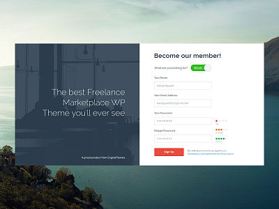 Sign Up Page - Freelancer WP Theme (WIP) clean freelance freelancer invite job profile resume tab theme ui user interface ux