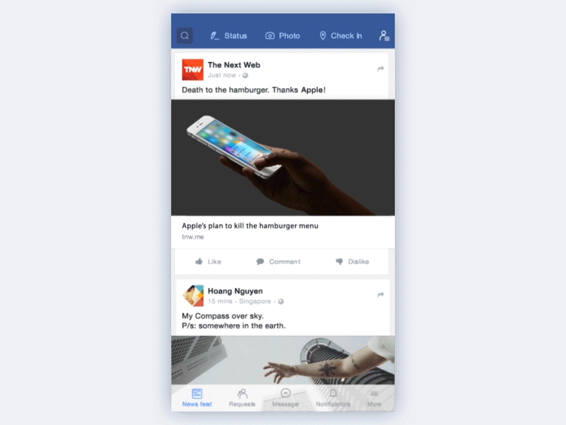3D Touch Revised Facebook 3d touch app facebook mobile news post revised revision sharing social