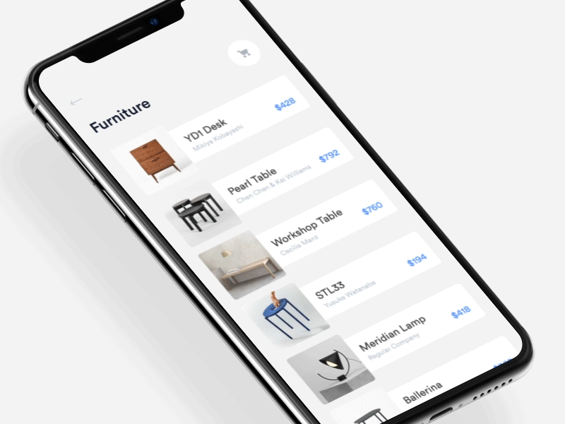Minimal Furniture Shop add app buy cart ecommerce furniture list minimal shop swipe