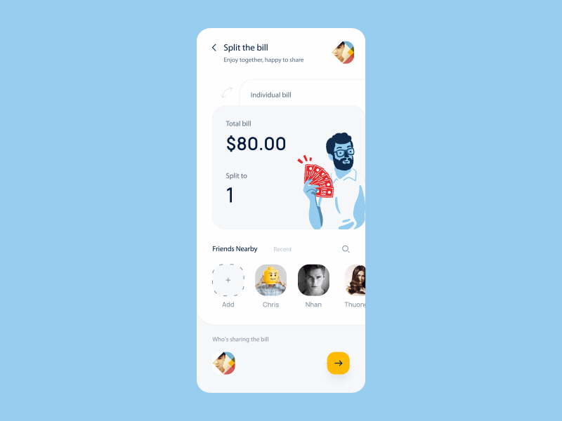 Split The Bill Interaction bill interaction payment payment app request sharing split total wallet
