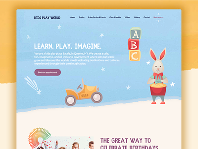 Playful homepage design birthday blue colorfull design fun happy homepage kids minimal paper party pastel color pastels play player playful stars ui watercolor website
