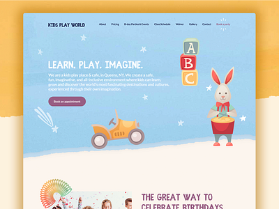 Playful homepage design birthday blue colorfull design fun happy homepage kids minimal paper party pastel color pastels play player playful stars ui watercolor website