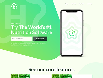 Nutrition App Website - Hero Image app branding clean clean ui design gradient green health hero homepage iphone landing page minimal minimalistic mockup nutrition startup ui web website