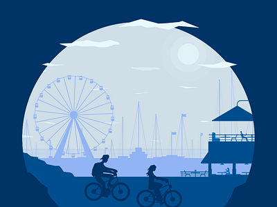 Rimini vacation bicycle illustration sea