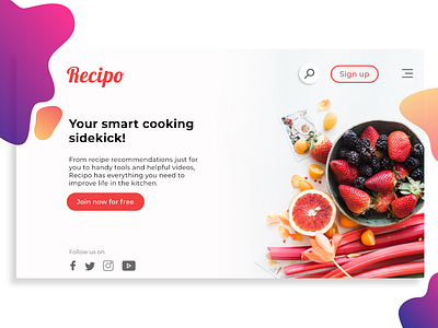 Recipe Website Landing Page adobe xd autoanimate dailyui dailyui 003 dailyuichallenge design illustration landing page ui uidesign uiux web webdesign