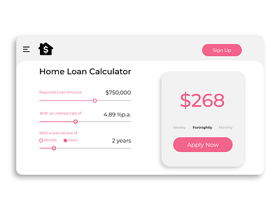 Home Loan Calculator adobe xd autoanimate dailyui dailyui 004 dailyuichallenge design illustration ui uidesign uiux ux webdesign